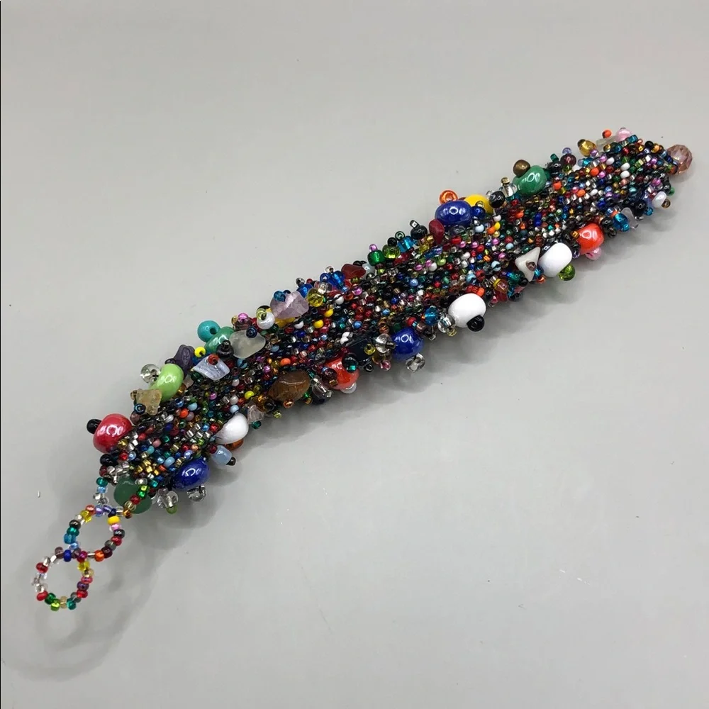 Colorful seed bead ceramic and stone gemstone beads boho festival bracelet. - Picture 7 of 9